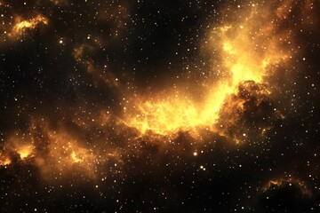 Poster - Golden Nebula in Deep Space with Countless Stars Abstract Cosmic Background Astronomy Concept Digital Art