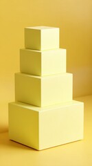 Poster - Minimalist studio shot of stacked yellow cubes on yellow backdrop, geometric composition, product display, conceptual art