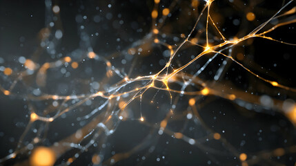 Poster - Interconnected network abstract representation with glowing nodes on a dark background design