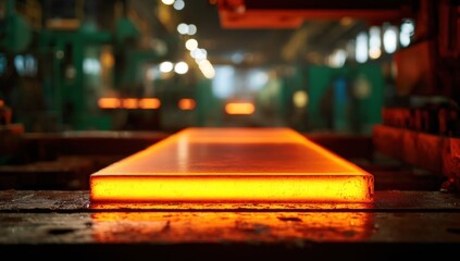 Leinwandbilder - Molten Steel Slab in Industrial Factory Setting, Showcasing Manufacturing and Heavy Industry Innovation for Supply Chain Management : Generative AI