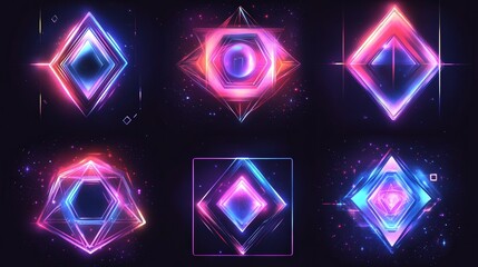 Poster - geometric shapes vector design featuring abstract polygons and squares arranged to create a cohesive, futuristic aesthetic with neon colors and glowing edges