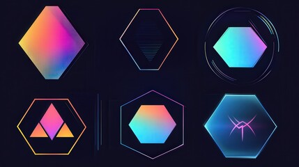 Poster - geometric shapes vector design featuring hexagons, triangles, and circles in a gradient color scheme, with overlapping shapes and clean edges to evoke a contemporary feel
