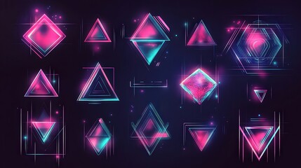 Poster - geometric shapes vector design featuring abstract polygons and squares arranged to create a cohesive, futuristic aesthetic with neon colors and glowing edges