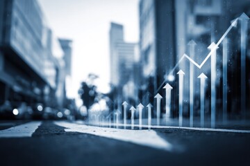 Aufkleber - Rising Arrows on City Street, Showing Business Growth and Financial Success in Urban Development Projects, Representing Investment Opportunities : Generative AI