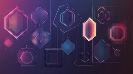 Poster - geometric shapes vector design with hexagons and octagons arranged in a symmetrical, pattern-rich design,