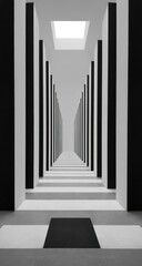 Poster - Hallway With Black and White Stripes Leading to Light, Symbolizing Opportunity and Future Vision, Suitable for Corporate Strategy and Innovation Concepts : Generative AI