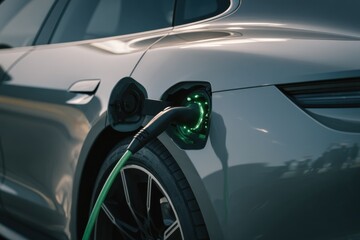 Aufkleber - Electric Car Charging With Green Glow, Showcasing Sustainable Energy Solutions and Technological Innovation for a Greener Future : Generative AI