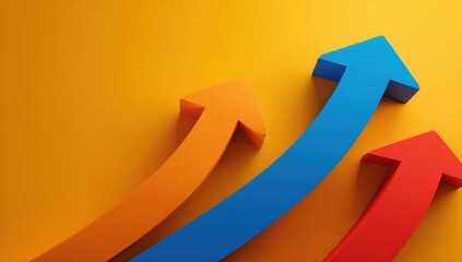 Aufkleber - Three Colorful Arrows Pointing Upward on Yellow, Symbolizing Business Growth and Financial Success in Marketing Campaigns : Generative AI