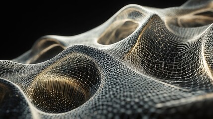 Poster - technology mesh with various points of intersection, where lines and curves interact to form a connected, high-tech design in the digital realm