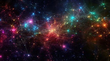 Poster - technology network background showing illuminated connections between data points, creating a vibrant and dynamic visual of how digital systems are interconnected in real-time