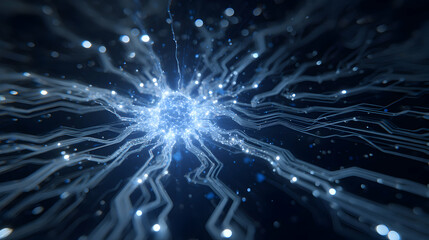 Poster - Abstract blue glowing neural network represents connection of information and communication flows