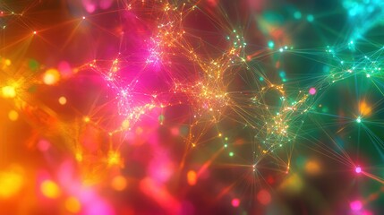 Poster - vibrant, abstract technology network background, featuring interconnected digital nodes and encrypted data streams