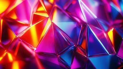 Poster - multicolored triangle background with different shades blending into each other, creating a sense of motion and excitement,