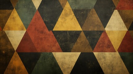 Poster - triangle background with muted earth tones, arranged in an overlapping pattern that gives an aged and retro vibe