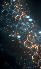 Poster - Geometric network of interconnected hexagons creating an abstract technological cityscape visual future