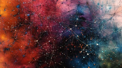 Poster - digital art depicting interconnected points and lines, with each line representing the flow of artificial intelligence through complex networks of data