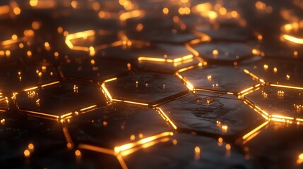 Poster - hexagonal patterns with glowing lines connecting each point, showcasing how digital networks are structured to handle vast amounts of data and information