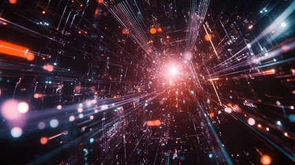 Poster - interconnected points and lines, with each connection reflecting the core structure and advancements of AI technology in a digital landscape