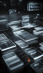 Poster - Abstract digital technology network background with glass panels suggesting futuristic interface and data flow