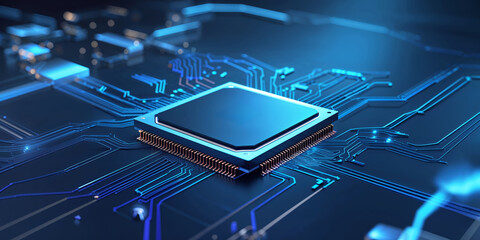 Poster - Modern microprocessor rests on a circuit board, showcasing advanced technology and innovative design