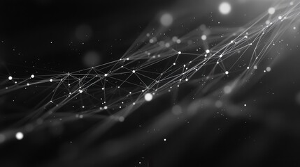 Poster - AI technology through interconnected points and lines, with data flowing seamlessly between them, creating a sense of constant movement