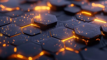 Poster - hexagonal shapes connected by glowing lines, representing the fundamental architecture behind innovative technological systems