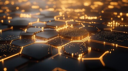 Poster - hexagonal shapes connected by glowing lines, representing the fundamental architecture behind innovative technological systems