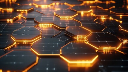 Poster - hexagonal shapes connected by glowing lines, representing the fundamental architecture behind innovative technological systems