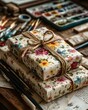 © Konstantin - Artistic Gift Boxes Wrapped in Floral Paper on Studio Desk