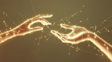 Poster - touching interconnected lines of a virtual network, creating a visual metaphor for the growth and expansion of digital business in the modern world