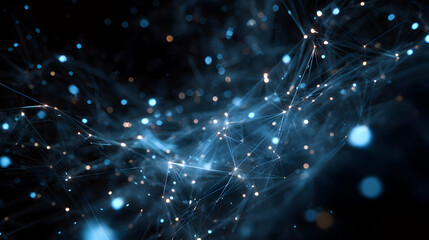 Poster - Intricate network of connected points glows against a dark backdrop representing innovation