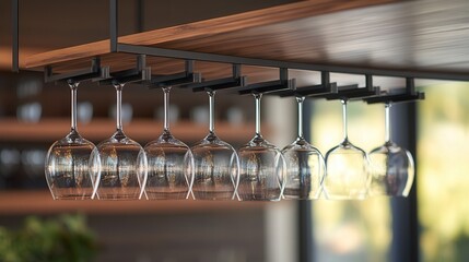 Poster - glasses gently sway above a modern wine bar, with the rich tones of dark wood and metal providing a stylish contrast