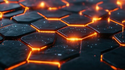 Poster - Hexagonal grids with glowing lines connecting digital points, representing the intricate and powerful design of technology networks that power modern digital solutions