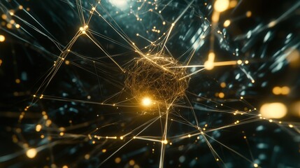 Poster - Interconnected nodes and lines in a 3D space, symbolizing AI technology concepts with dynamic lighting and fluid data transfer across the network