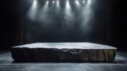 Poster - the black stone platform stands out with its smooth, dark surface that gleams under the stage lights.