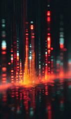 Poster - Abstract data stream visualization with glowing red and blue lights creating a futuristic cityscape effect