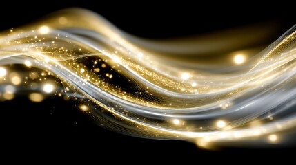 Poster - Golden, flowing waves with sparkling light