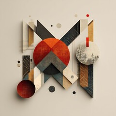 Poster - Modern geometric collage with layered textures and vintage elements art design