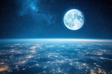 Wall Mural - Earth's Horizon with Moon in Starry Sky