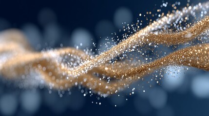 Poster - Golden particles flowing in an elegant, curved stream with bokeh effect