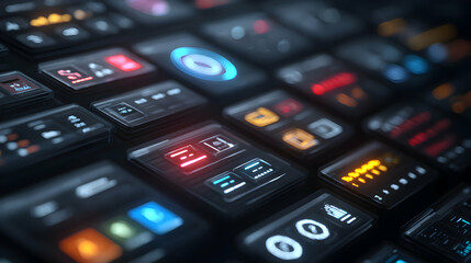 Poster - Futuristic technology interface featuring illuminated buttons and glowing elements in a dark environment