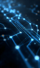 Poster - Futuristic technology background featuring glowing circuit lines creating a network connection on a dark backdrop