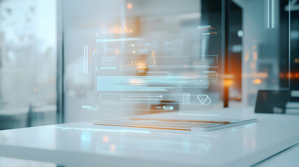 Poster - Futuristic Workspace with Interactive Holographic Display Technology