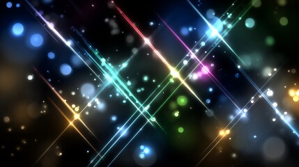 Poster - Intersecting light streaks with bokeh effect on dark background