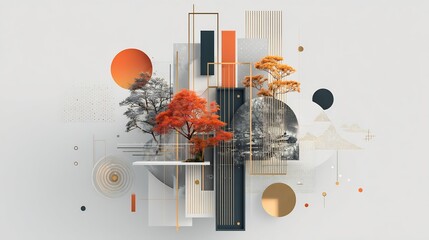 Poster - Elegant composition of abstract elements, natural textures, and geometric patterns