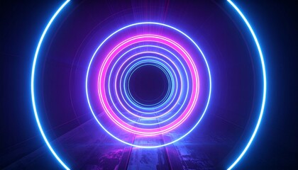 Leinwandbilder - A modern, glowing, tunnel design, featuring concentric neon lights with vibrant colors, offering a mesmerizing, futuristic, technological perspective. 