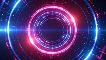 Leinwandbilder - Futuristic technology interface with a glowing tunnel. The neon light creates a sense of movement and innovation.