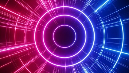 Leinwandbilder - Abstract neon circles and lines in blue and pink hues creating a dynamic, futuristic design