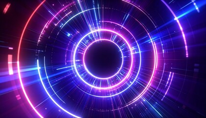 Leinwandbilder - Illuminating Neon Circle Tunnel with digital elements