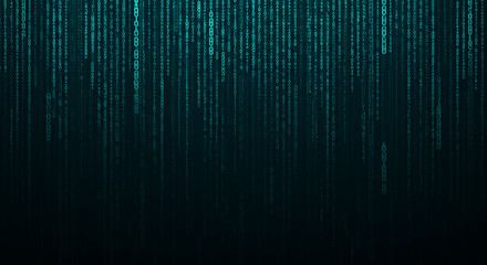 Poster - Abstract Teal Digital Rain  Falling Code, Data Stream, Binary Code Background, Technology Texture, Futuristic Digital Art